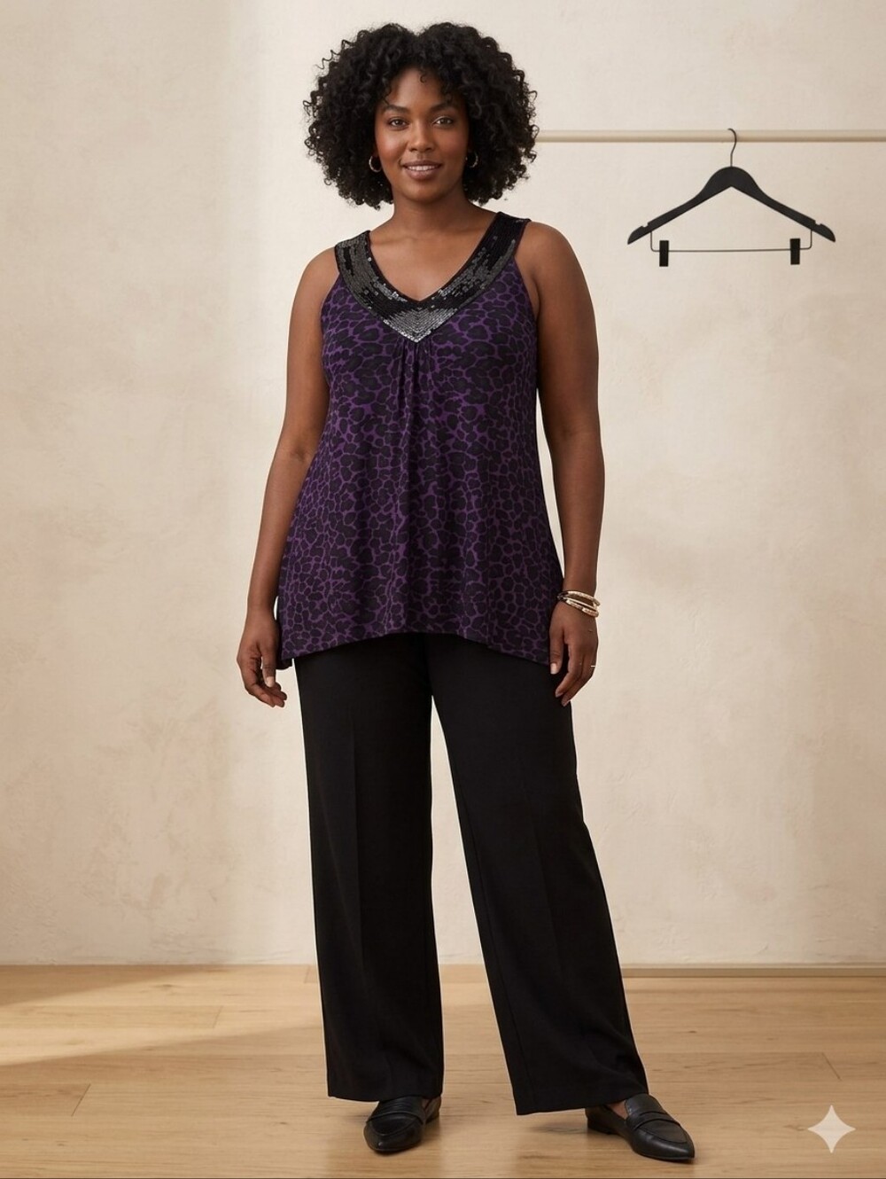 Fashion Bug Purple Leopard Sequin V-Neck Tank Size 2x